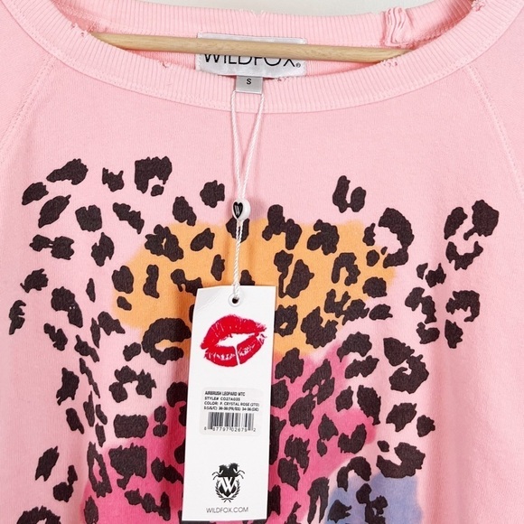 NWT Wildfox Crystal Rose Airbrushed Leopard Crop Sweatshirt - Picture 7 of 9